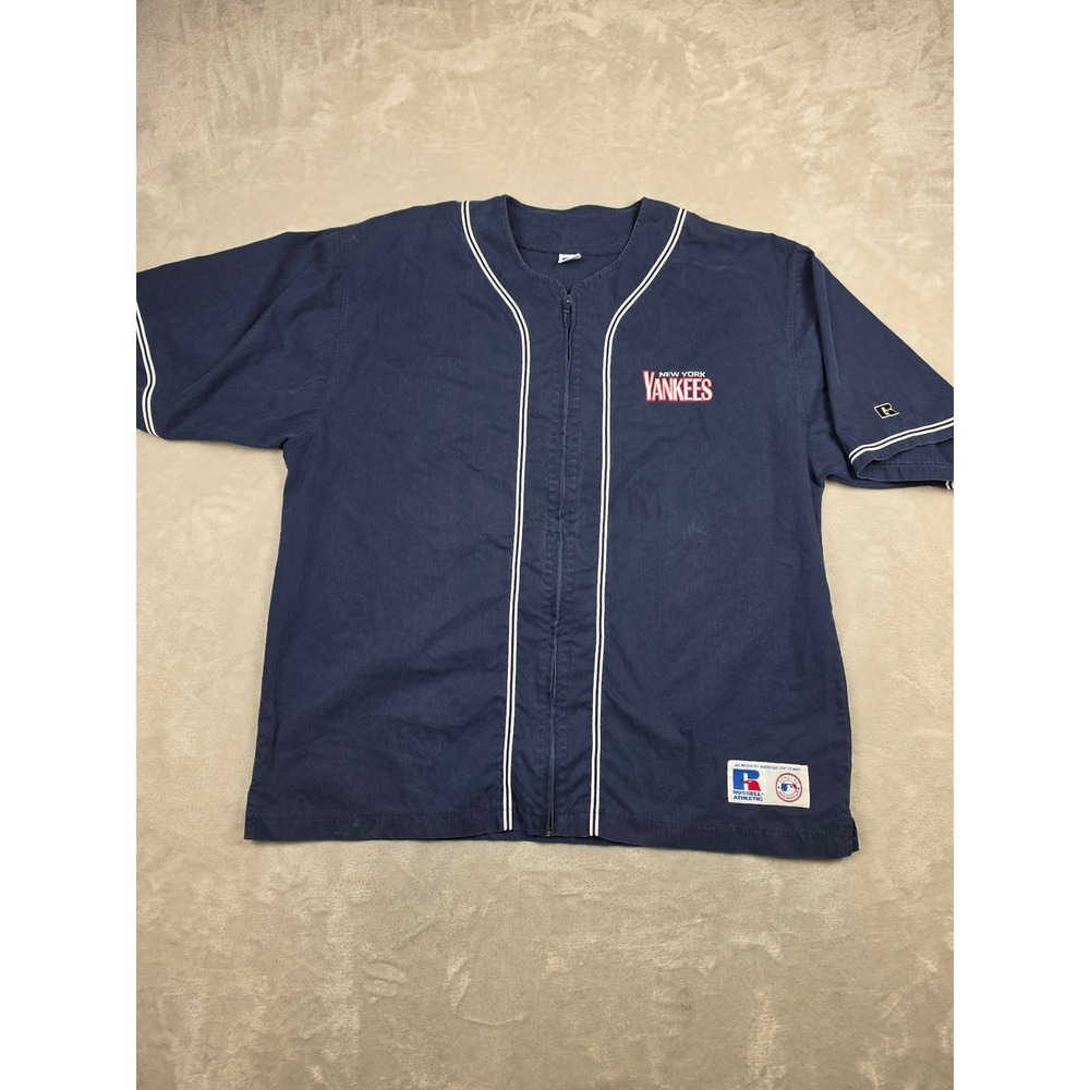 Vintage Russell Athletic Baseball Jersey Mens XXL Blue New York Yankees Zip Up